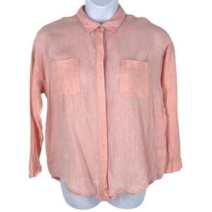 J. Jill Love Linen Pink/Peach Long Sleeve Button-down Shirt Size M Petite